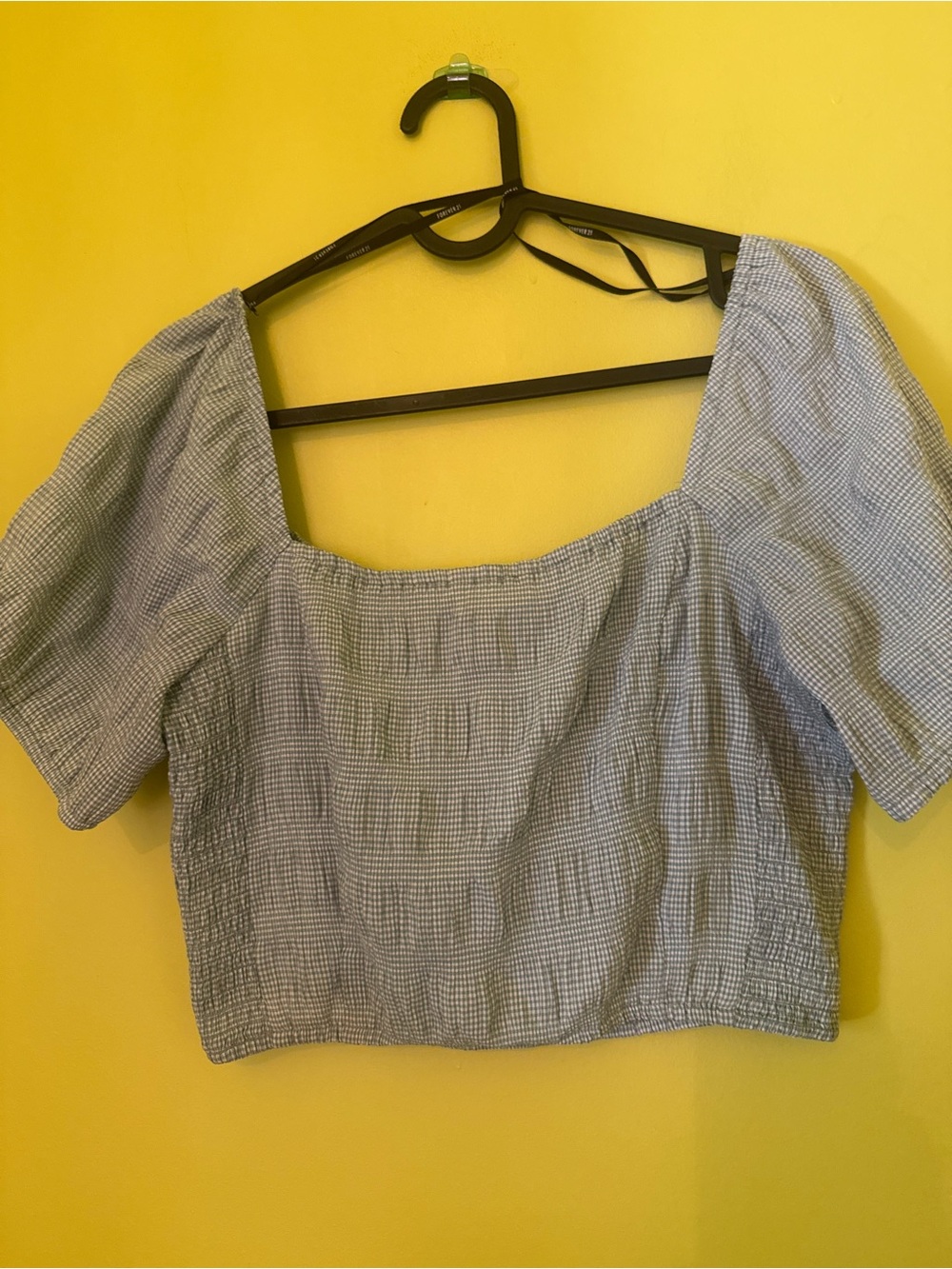 Forever 21 Blue Gingham Square-Neck Crop Top